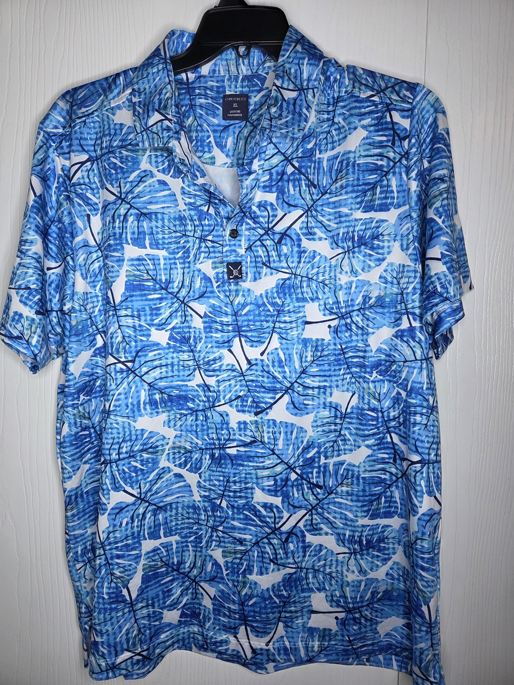 CON.STRUCT Men's XL Quick Dry Blue Floral Hawaiian Short Sleeve Button-Up Shirt